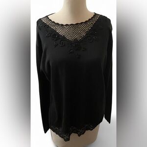 Jenny’s Black Lace Trim Long Sleeve Women's Top